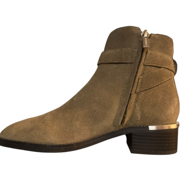 Calvin Klein Tan Suede Ankle Booties Metal Hardware Wrapped Strap Block Heel - Picture 5 of 5